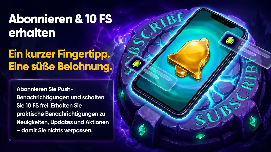 SlotsGem Push-Benachrichtigungen abonnieren und 10 Freispiele erhalten